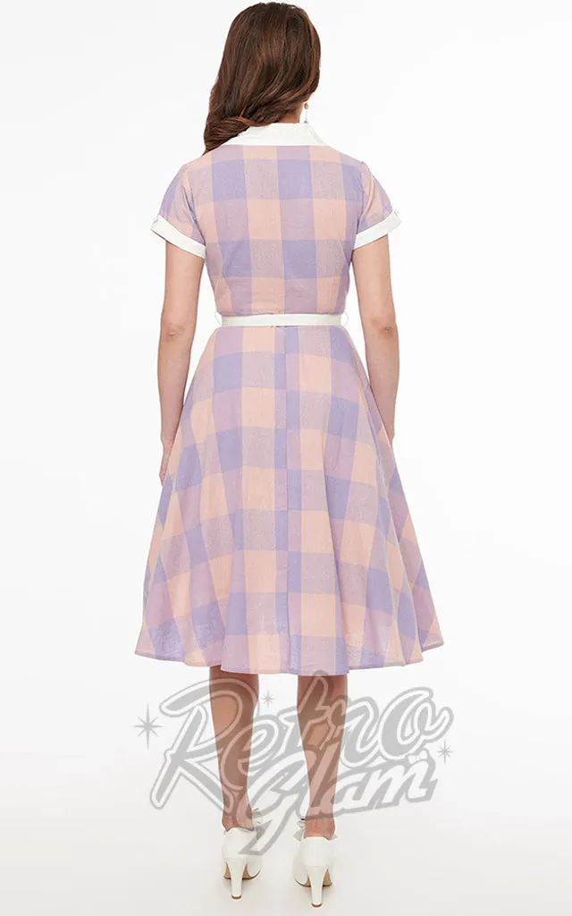 Unique Vintage Lavender & Pink Buffalo Check Shirt Dress