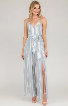 V-Neckline Stripe Maxi Wide Leg Jumpsuit (SJP2A-2)