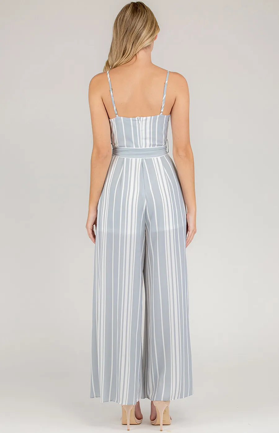 V-Neckline Stripe Maxi Wide Leg Jumpsuit (SJP2A-2)