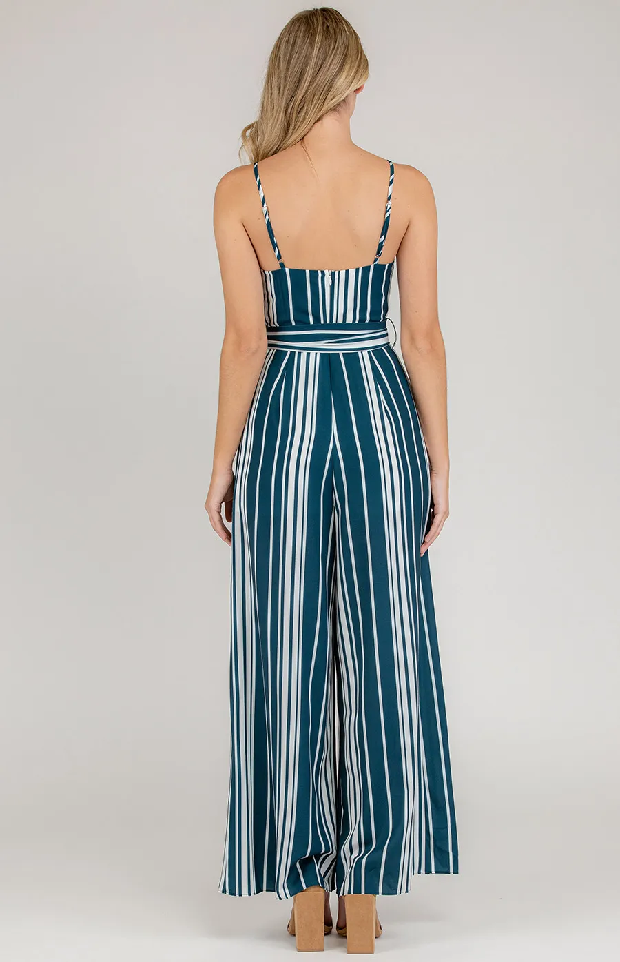 V-Neckline Stripe Maxi Wide Leg Jumpsuit (SJP2A-2)