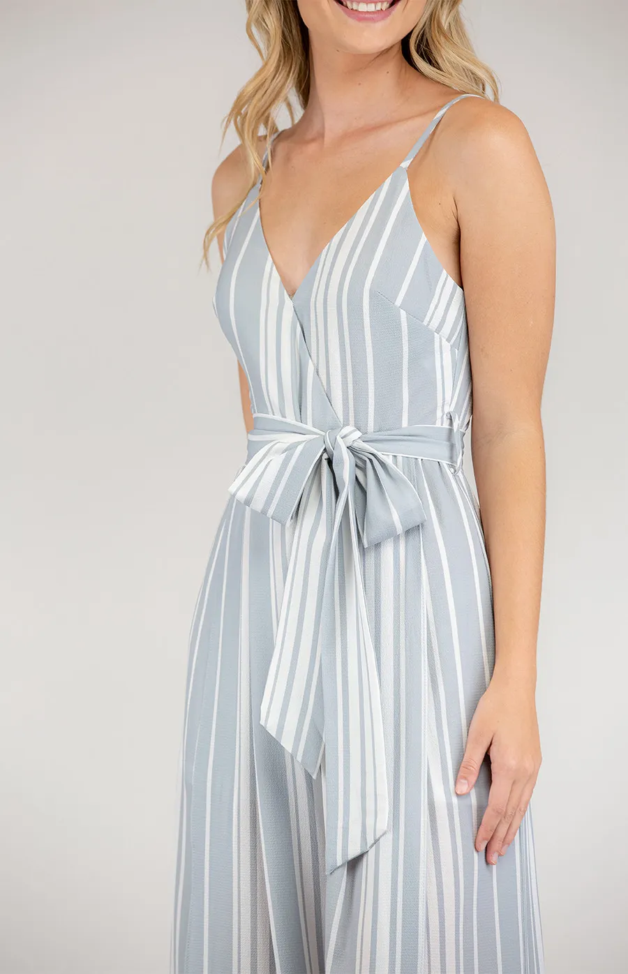 V-Neckline Stripe Maxi Wide Leg Jumpsuit (SJP2A-2)