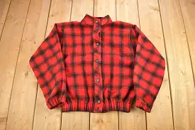 Vintage 1950s Wool Buffalo Plaid Button Up Hunting Jacket / True Vintage / Made In USA / Outdoorsman / 1950s Jacket