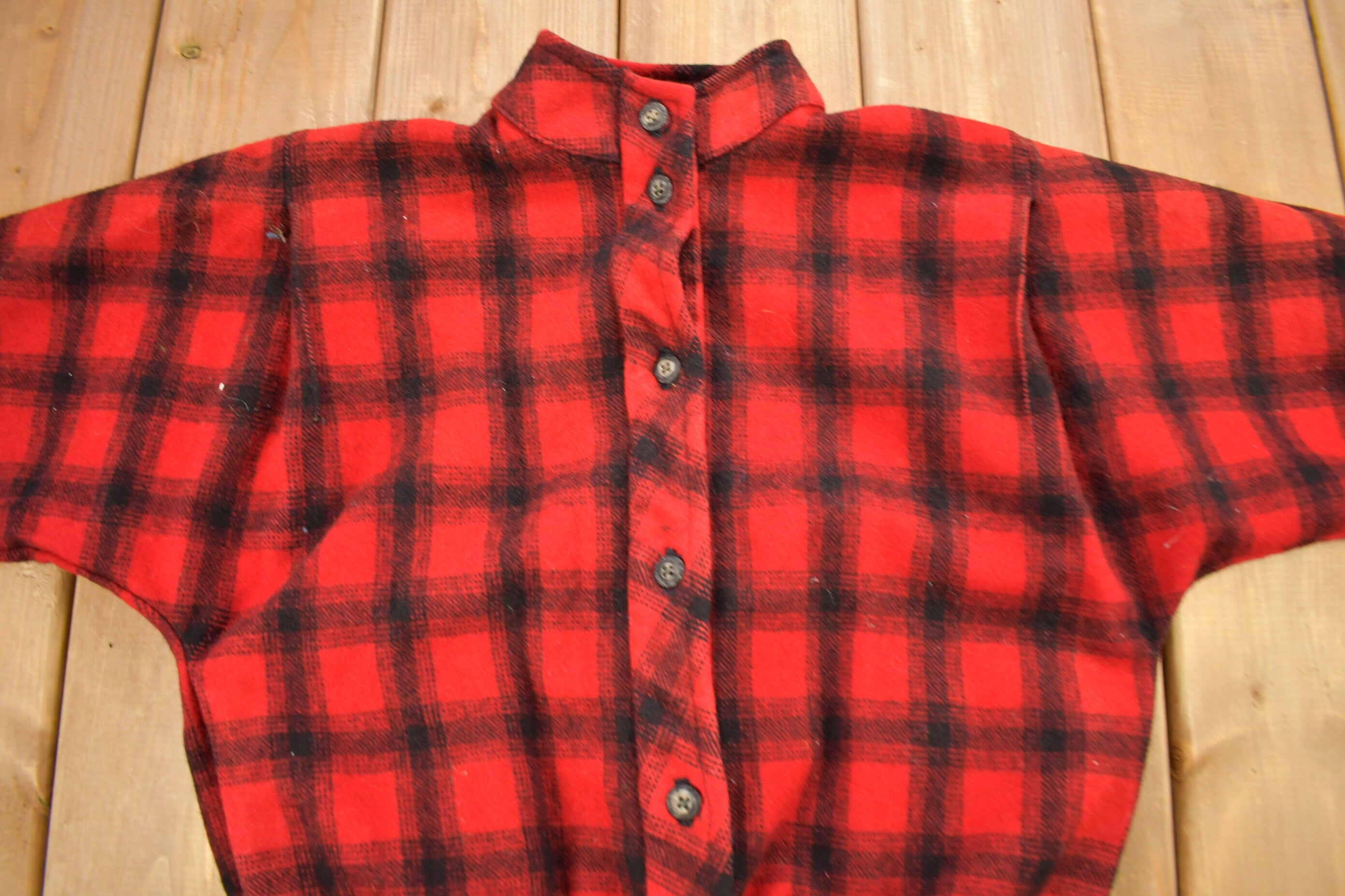 Vintage 1950s Wool Buffalo Plaid Button Up Hunting Jacket / True Vintage / Made In USA / Outdoorsman / 1950s Jacket