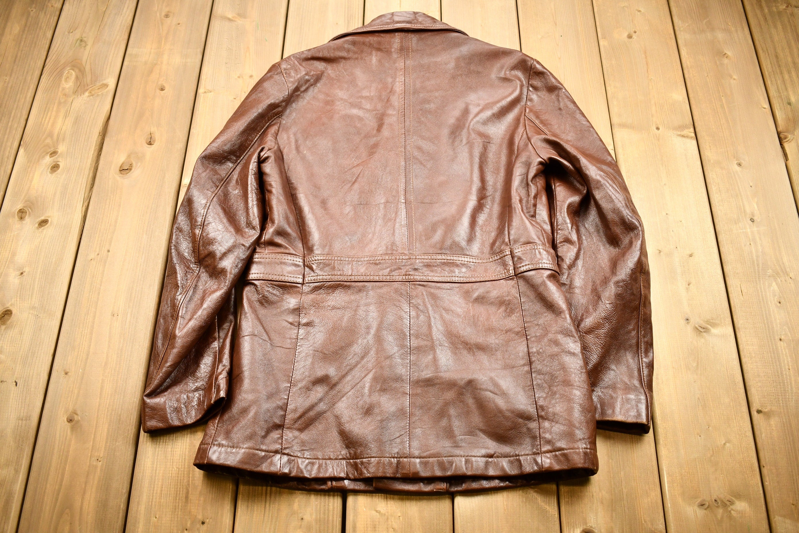 Vintage 1970s Reed Sportswear Burnt Orange Leather Trench Coat / Genuine Leather / Leather Coat / Button Up / Suede Jacket