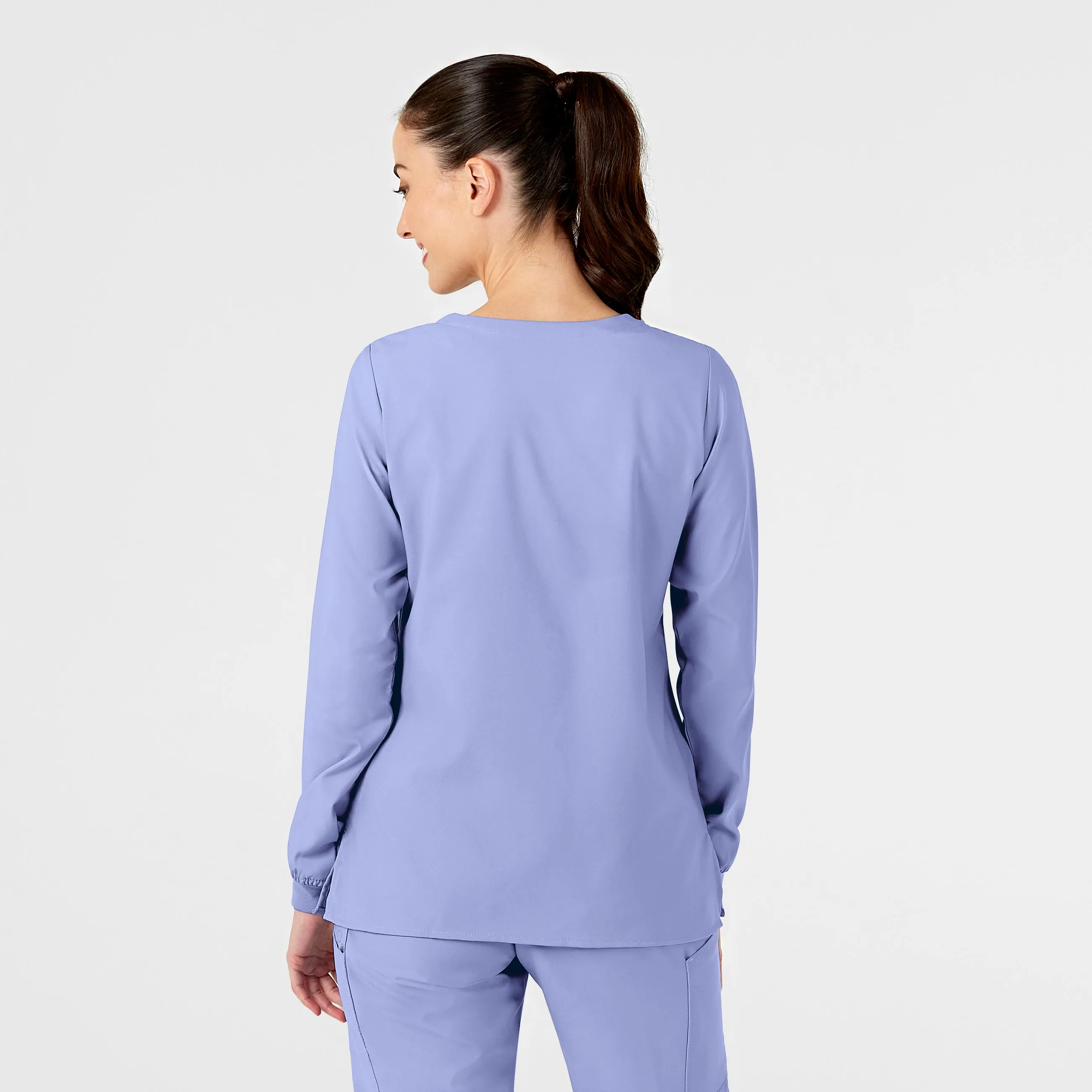 W123 Women's Crew Neck Warm Up Scrub Jacket - Ceil Blue