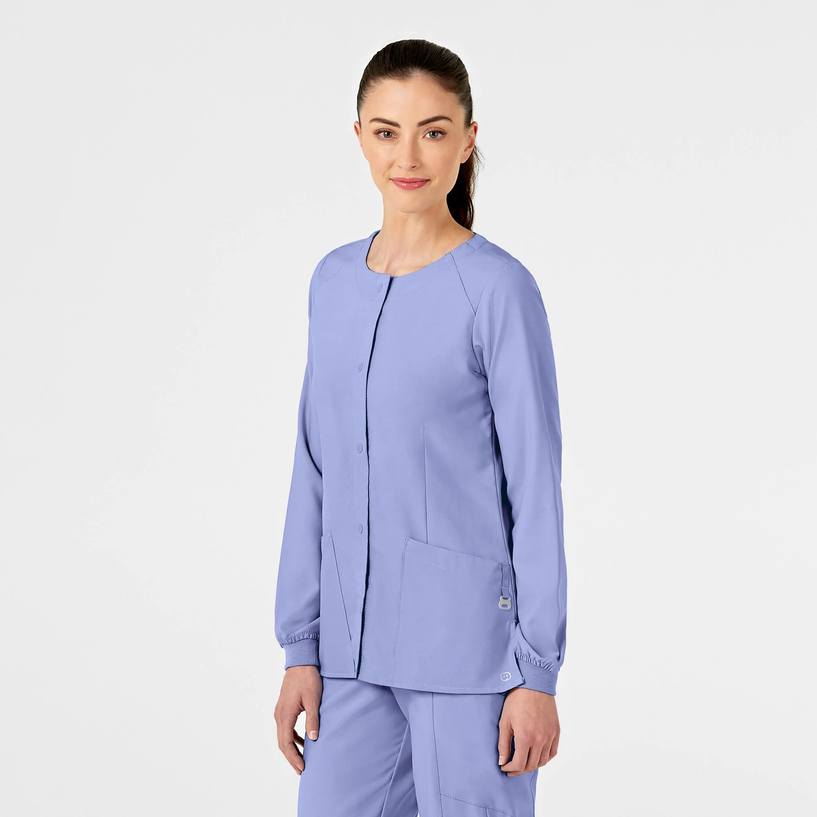 W123 Women's Crew Neck Warm Up Scrub Jacket - Ceil Blue