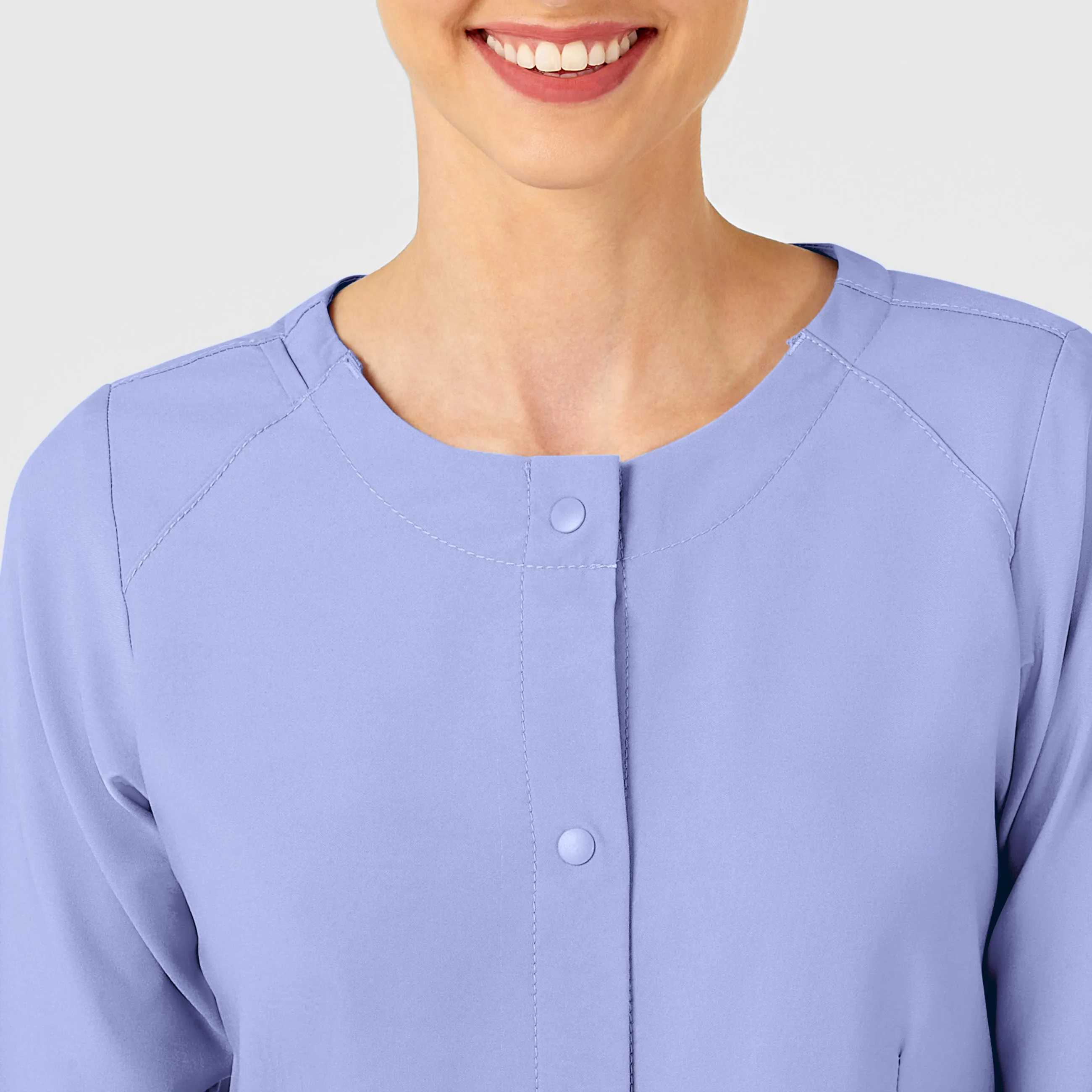 W123 Women's Crew Neck Warm Up Scrub Jacket - Ceil Blue