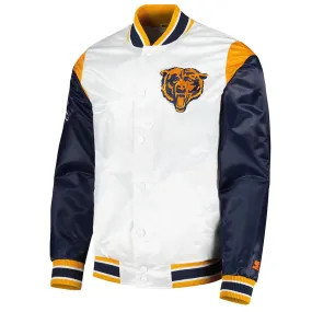 White/Navy Throwback Warm Up Pitch Chicago Bears Satin Jacket