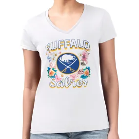 Women's Buffalo Sabres G-III 4Her by Carl Banks White Flower Logo Fitted V-Neck T-Shirt