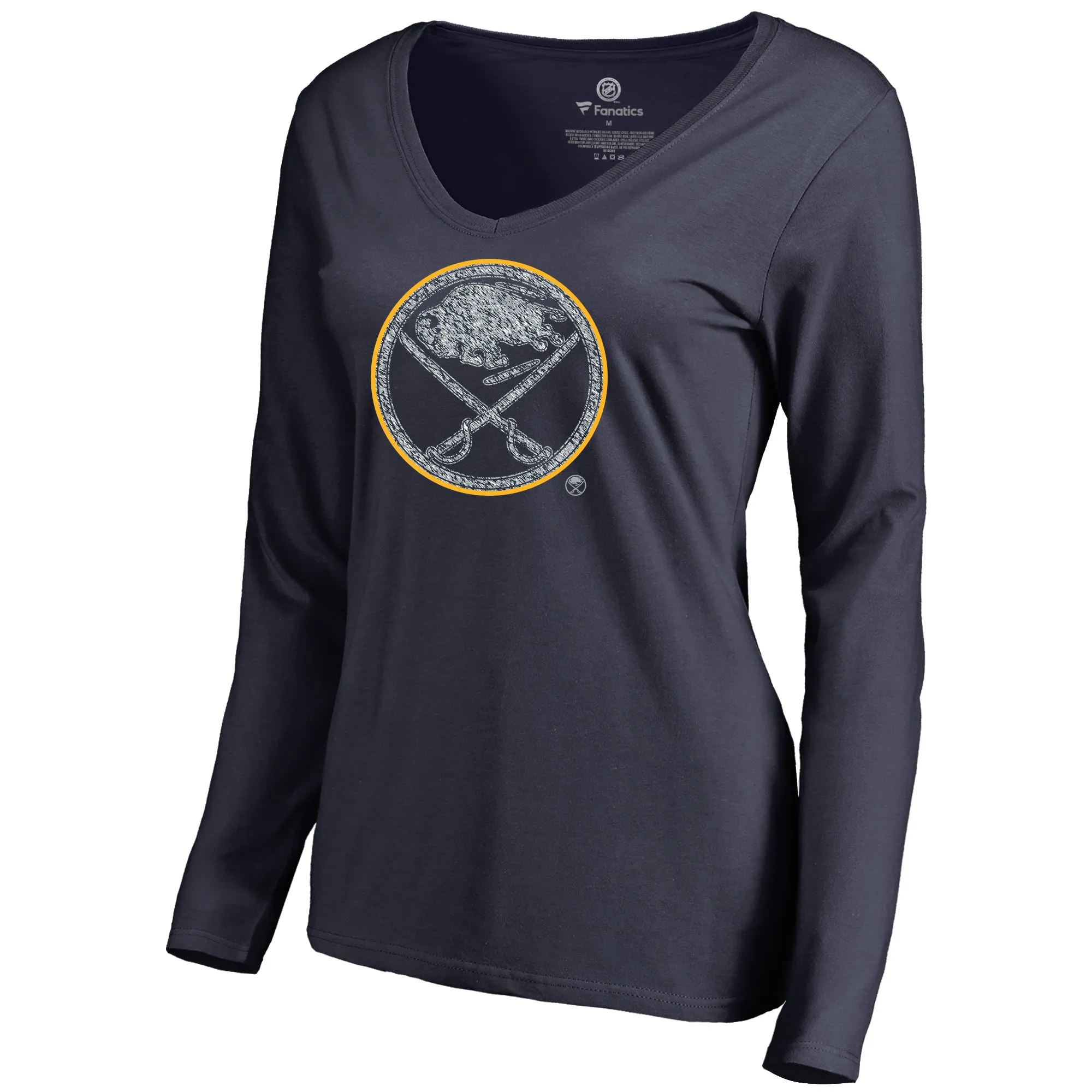 Women's Buffalo Sabres Navy Static Logo Long Sleeve V-Neck T-Shirt