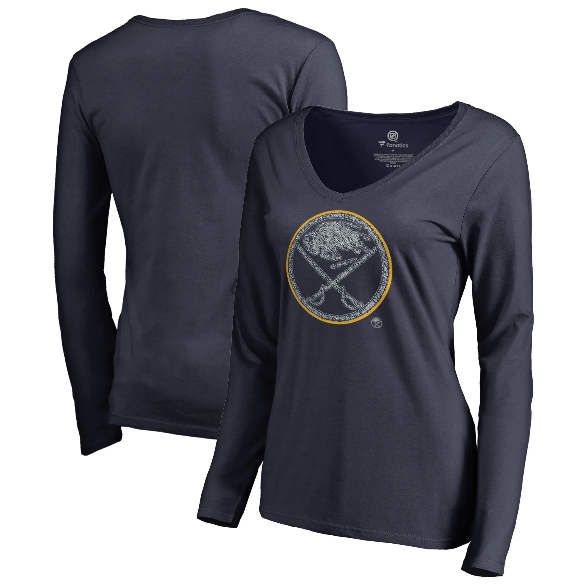 Women's Buffalo Sabres Navy Static Logo Long Sleeve V-Neck T-Shirt